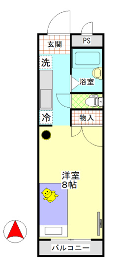 【間取り】 | ＳＫマンション | 岡山市北区今　SKマンション　1K　間取り