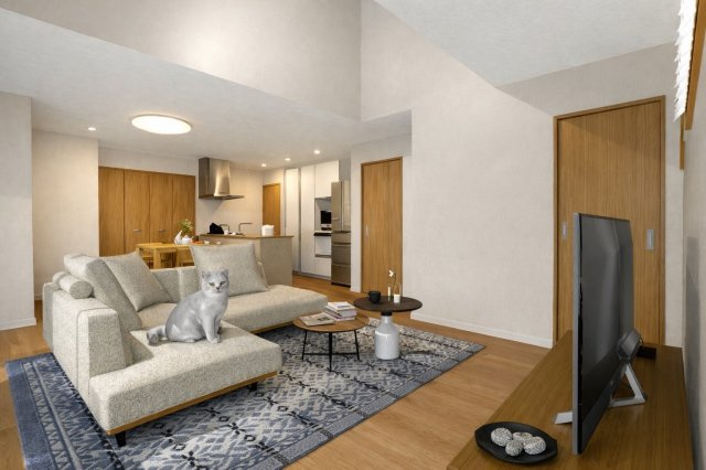 西京極東大丸町　新築参考Aプランの完成予想図|【LDKイメージパース：新築参考Aプラン】
家具配置の参考にもなるイメージパース図はお部屋の広さや雰囲気がイメージしやすい♪（新築参考Aプラン99.63㎡、建物価格1998万円）