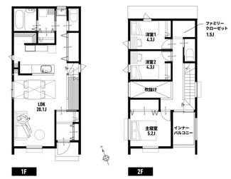 【間取り】 | 宇治市木幡平尾　新築戸建 | 吹抜けを中心に家族の気配を感じながらも、
それぞれの時間を大切にできる間取りで、暮らしにゆとりが生まれます