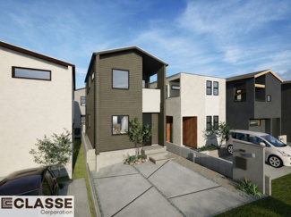 【完成予想図】 | 宇治市木幡平尾　新築戸建 | 屋根付きバルコニーが外観に立体感を与え、視線や天候を気にせず使える安心感のある住まい