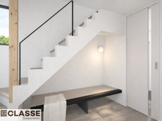 【完成予想図】 | 宇治市木幡平尾　新築戸建 | 階段下を活かしたヌックは、読書やお昼寝にぴったり。
家族のそばで、一人時間も楽しめる心地よい空間です。