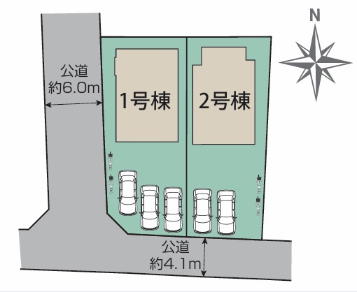 熊谷市赤城町1丁目　太陽光発電付きオール電化新築住宅の区画図