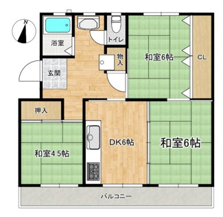 【間取り】 | 宮向団地2街区 | 専有面積：46.27平米、バルコニー面積：6.00平米の3DK！