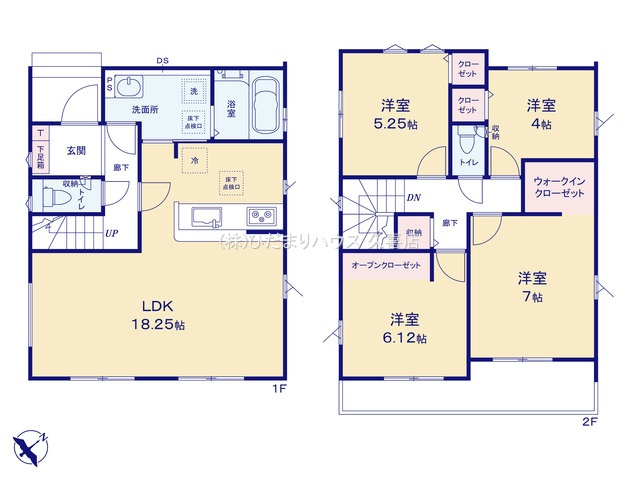 杉戸町清地3期　新築一戸建て　グラファーレの間取り|2部屋から出入り可能な広々ワイドバルコニーでお洗濯もラクラク♪
