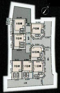 【区画図】 | 大和市代官2丁目  6号棟 | 6号棟　北東側約4.5ｍ開発道路（私道・持分有）　駐車並列2台（車種によります）　敷地面積37.9坪