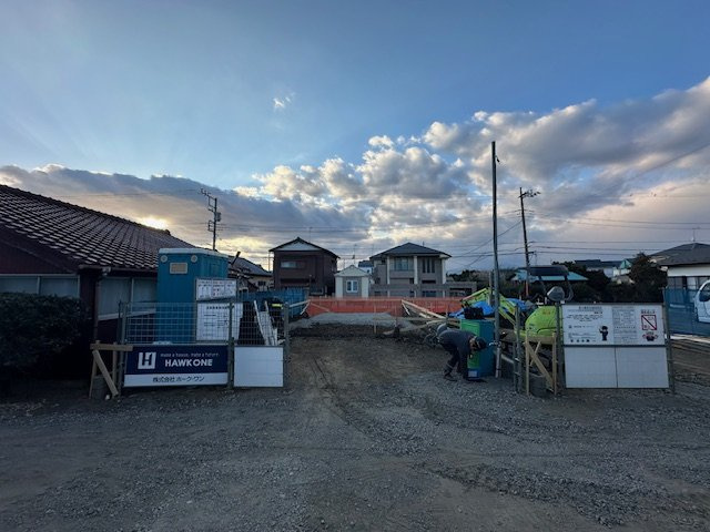 茅ヶ崎市矢畑　新築戸建　全４棟の外観|2月2日撮影　建築中　現地外観