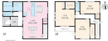 茅ヶ崎市柳島1丁目　新築戸建　全２棟の間取り|南向き3LDK
