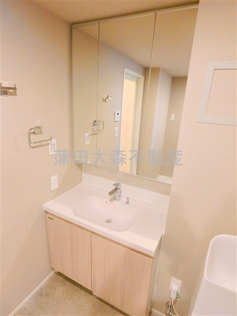 The Aigrette Minami-Kamataジ・エグレットミナミカマタ@仲介手数料無料の洗面所|3面鏡の独立洗面台