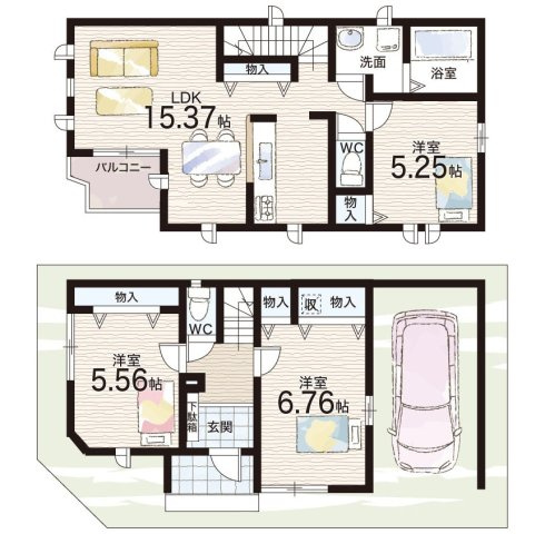 神戸市垂水区乙木　新築一戸建ての間取り