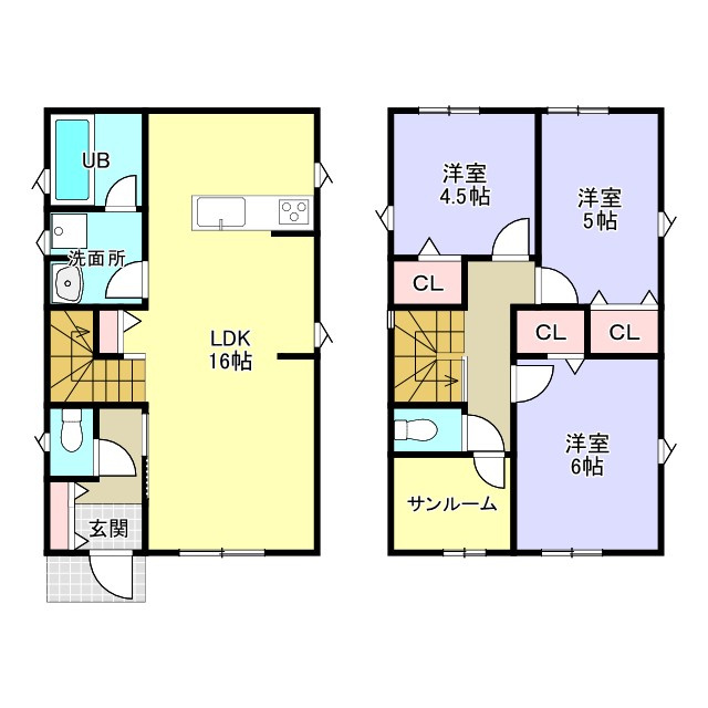 明和1丁目　新築戸建ての間取り|サンルームのある3LDK！家具を配置しやすい間取りです。