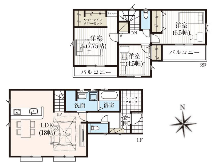練馬区石神井台4丁目　間口7ｍ×整形地　建築条件付き売地の参考プラン|3LDK+SIC+WIC+カースペース　敷地面積 90.01ｍ2　建物面積 94.81ｍ2　建物価格 1,870万円