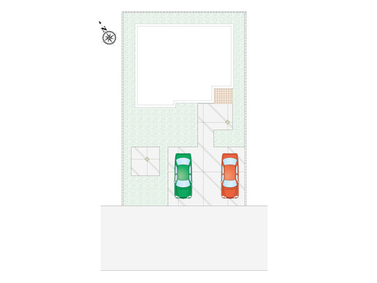 静かな南道路で、安全に駐車しやすい立地です。並列２台駐車可能。すぐ近くの文化むらは、コンサートやサークル活動なども活発で、敷地内は気持ちよく散策できるスポットでもあります。