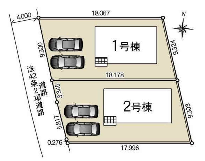 【Cradle garden】宇都宮市宝木本町 第7 全2棟の区画図|カースペース2台並列可能！
