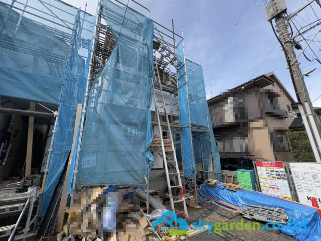 茅ヶ崎市高田3期　新築戸建　全4棟1号棟の外観|2026年2月27日撮影（建築中）