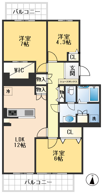 千里緑丘第壱7号棟の間取り