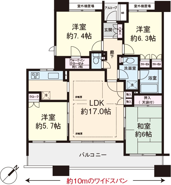 10m超のワイドスパン。南面3室で日当たり良好です。平成27年6月リフォーム実施（システムキッチン交換・トイレ交換・フローリング張替・クロス張替等）