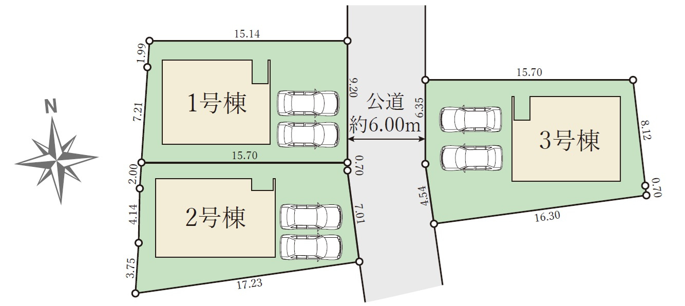 加古郡稲美町中村１期（全3棟）1号棟の区画図|1号棟です。