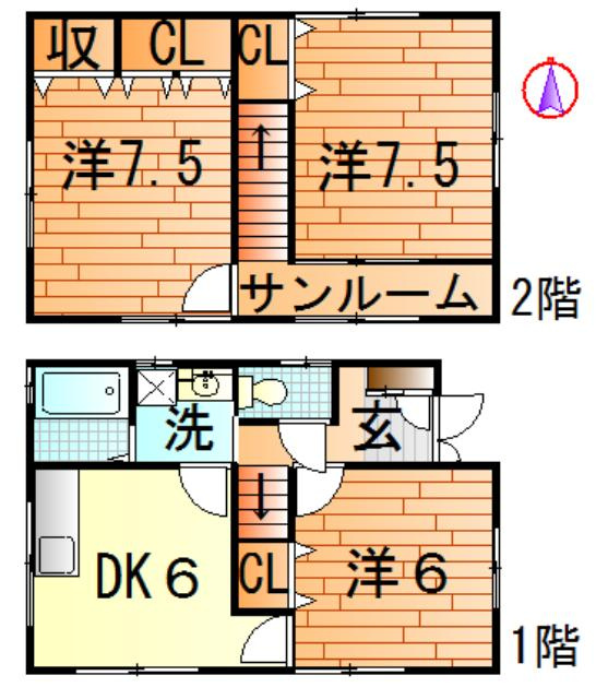 飯田4丁目6-8貸家の間取り|南2号棟のサンプル写真になります