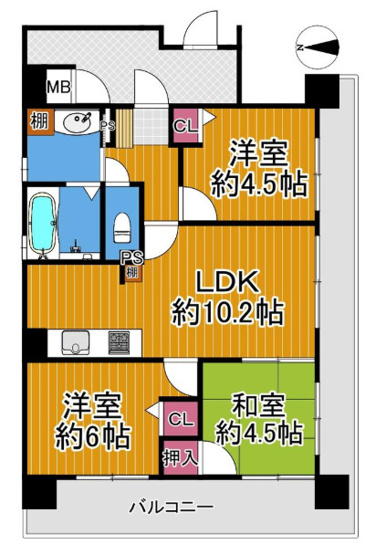 【間取り】 | Mプラザ北田辺駅前 | 南西角住戸☆【3LDK＋2面バルコニー、玄関ポーチ付き☆】室内リフォーム済み♪食洗機・バス追炊機能・浴室乾燥機完備です☆