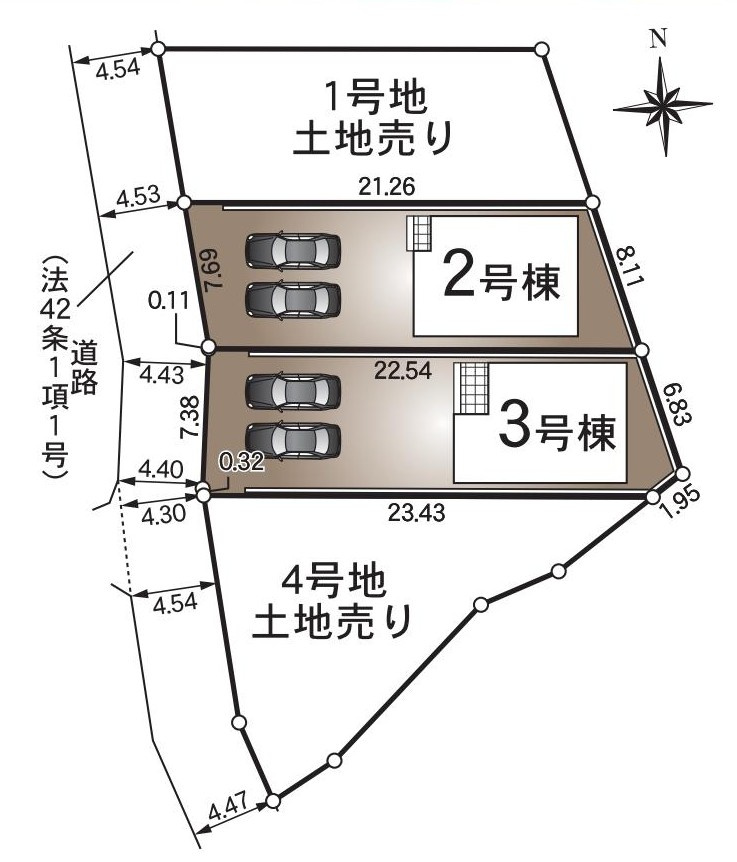 豊明市沓掛町西本郷69番1、71番1『仲介手数料無料』新築戸建ての区画図