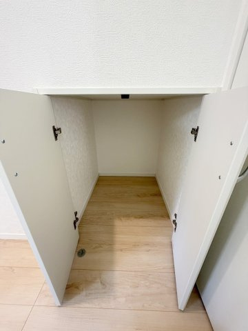 三郷市谷中　新築戸建　全1棟の収納|ストック品の収納にも便利な階段下収納