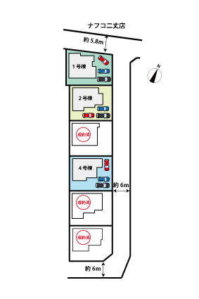 二丈上深江　新築戸建　６棟現場の区画図
