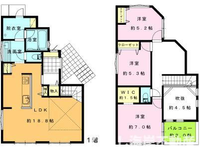 藤沢市大庭   新築戸建   全2棟の間取り|南向き　3LDK