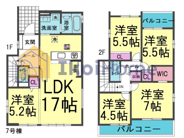 明石市日富美町1期　全7棟7号棟　新築戸建の間取り|【ホームページに現地動画掲載中】●年中無休：当日予約可●LDK広々約17帖！2面採光で通風採光良好！