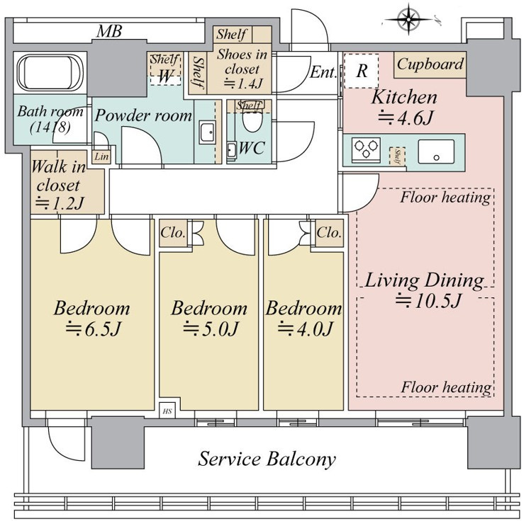 34階部分　東向き住戸