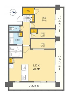 【間取り】 | ヴィークタワー南堀江 | 【間取り】日当たり、眺望良好の北東角住居☆