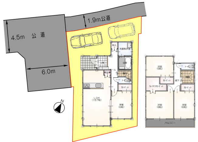 【間取り】 | 鴻巣市宮地２丁目　新築一戸建て | 土地140.00㎡・建物106.81㎡