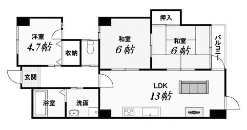 【間取り】 | ラポー桂 | 専有面積66.04㎡
