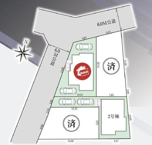 【GRAFARE　ZEH水準仕様】東大和市南街６期の区画図|カースペース2台分確保。