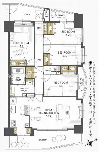 セレナハイムパークステージ桶川の間取り|【フルリノベーション】【ＬＤＫ１６．５帖】【４LDK】【ペット2匹可】【眺望良好】【3方角部屋】【敷地内駐車場に空きあり】【ハイルーフ車可】【駐輪場1台無料】