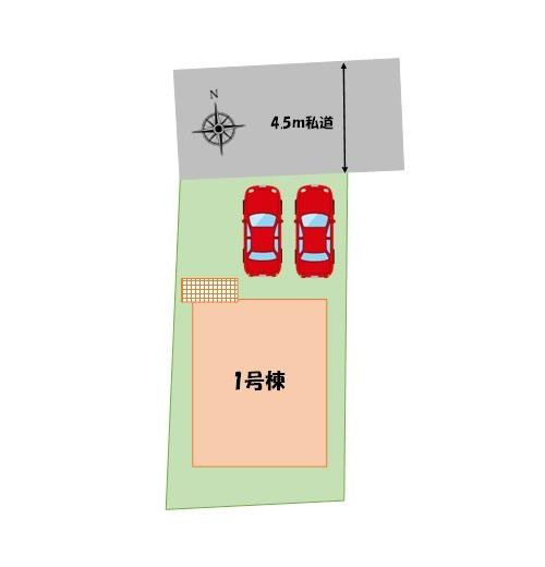 【GRAFARE　ZEH水準仕様】東久留米市弥生の区画図|並列で２台駐車可能な広々カースペースを確保！ご家族分の自転車もとめることができます♪