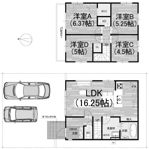 【間取り】 | 大原野上里男鹿町　新築一戸建