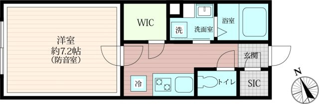 「防音マンション」VORT瀬田レジデンスの間取り|１Kタイプ（ウォークインクローゼット付き）の間取りです