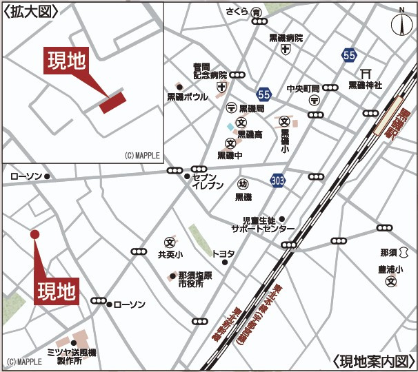 新築戸建・新築建売　那須塩原市豊浦南町第5　共英小・厚崎中の地図