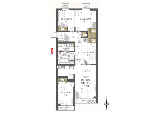 【間取り】 | ソフトタウン石神井台　(保谷店) | 2つのWIC付4LDKの間取り。南向きなので陽当たりもよく心地よい居住空間です。※図面を基に作成しています。現況と異なる場合は現況を優先いたします。