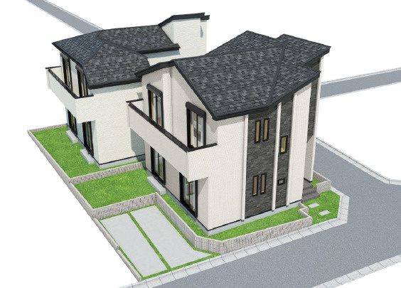 練馬区大泉学園町2丁目　太陽光発電搭載　ZEH水準住宅　全2棟の外観パース