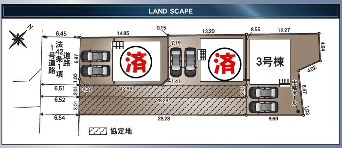 【本日ご案内可能】刈谷市今岡町　全3棟　の区画図|全体区画数｜全3棟
◆駐車2台可能！(但し、車種による）
◆前面道路幅員6m以上で車通り少ないため駐車も楽々です。　
◎まずは、お気軽にお問い合わせください。現地を案内しながら周辺環境も見て頂けます。