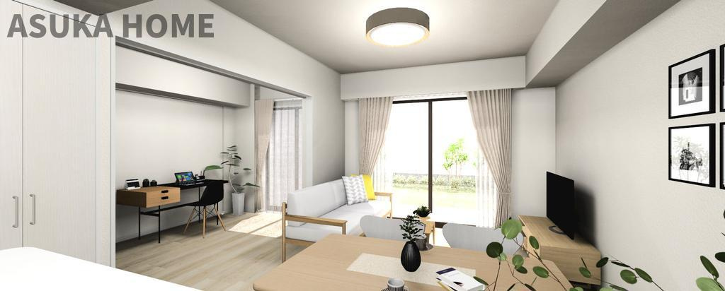 クオス横浜鴨居レジデンシャルステージ の居間・リビング|南西向きに大きく開いた窓からは、明るい陽射しが射し込み風も良く抜けるので心地良い空間になってます。