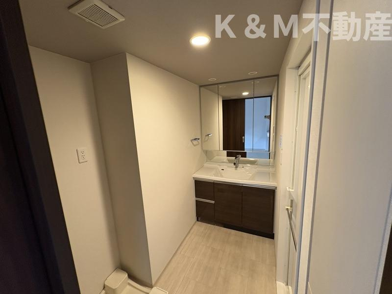 クレストフォルム柏サウスウイングの独立洗面台|独立洗面台、小物を置くことができて便利です