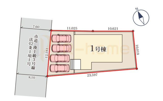 ひたちなか市八幡町2期　新築戸建て　1号棟の区画図|大きなお買い物だからこそ、メリット・デメリットを伝えさせて頂きます。
R-homeにお任せください♪