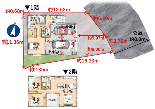 所沢市久米・全1棟　新築一戸建　～ガレージハウス～の間取り|ハイグレードな設備・仕様の新築一戸建て！収納スペース豊富な3LDK。