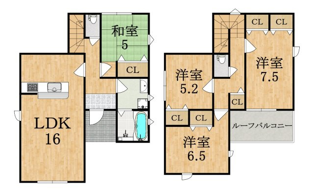 生駒市仲之町の一戸建ての間取り