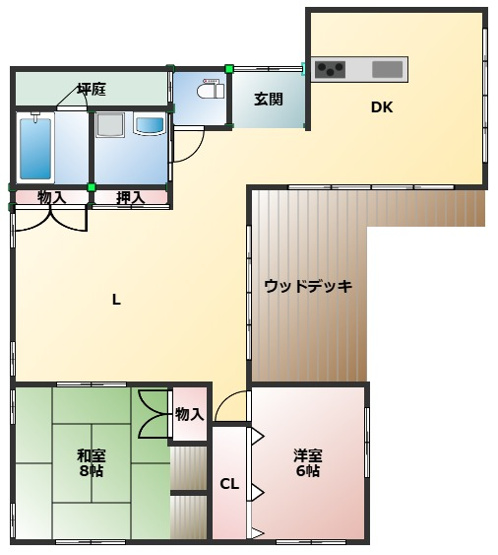【間取り】 | 今帰仁村諸志　ウッドデッキ付2LDK