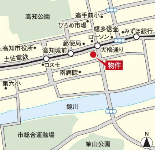 アルファレガロ大橋通の地図|ひろめ市場まで259m 