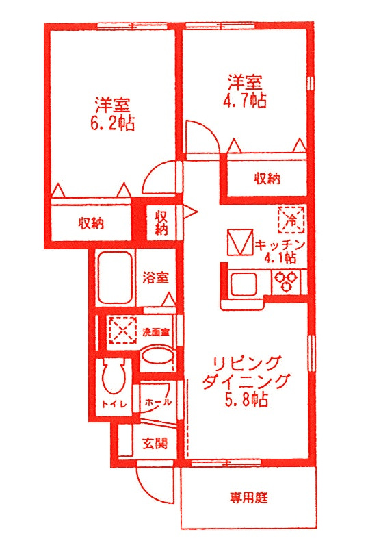 逗子市久木１丁目のアパートの間取り|洗面台とトイレが別の空間になります♪