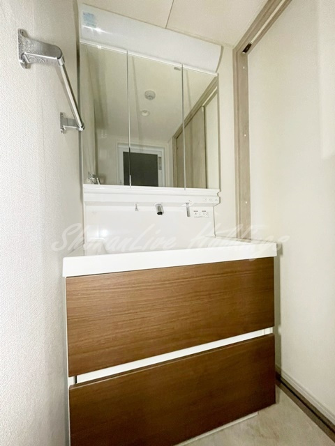 藤沢市城南１丁目のアパートの洗面所|嬉しいシャワー付き洗面化粧台♪
